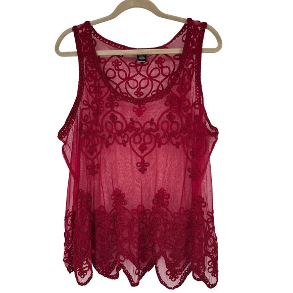 torrid Tops - Torrid Red Sheer Embroidered Tank Top Size 2x plus sleeveless womens